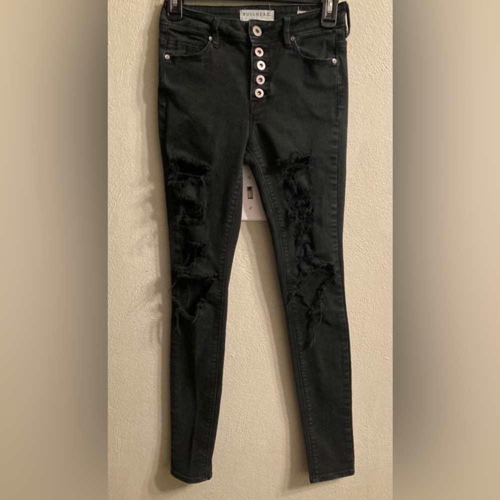 Black High Rise Distressed Skinny Jeans by Bullhead Denim Size 3